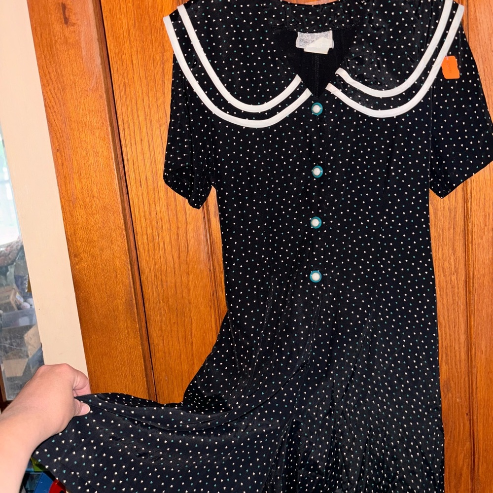 Vintage Black Jumper with White and Turquoise Accents
